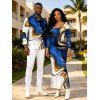 Vacation Couple Outfit Colorblock Fluid Marble Print Round Neck Bodycon Maxi Dress and Long Sleeve Shirt Set