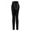 Gothic Pants Grommet Chain Embellishment High Waist Solid Color Punk Style Skinny Pants - Noir XXL | US 14