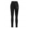 Gothic Pants Grommet Chain Embellishment High Waist Solid Color Punk Style Skinny Pants - Noir XXL | US 14