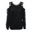 Gothic Top Grommet Chain Embellishment Lace Panel Sleeve Cold Shoulder Punk Style Top - Noir S | US 4