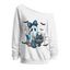 Cute Halloween Sweatshirt Ghost Pumpkin Bat Spider Web Print Skew Neck Long Sleeve Top - Blanc S | US 4