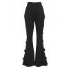 Gothic Flare Pants See Thru Lace Panel Buckle High Waist Solid Color Long Pants - Noir XXL | US 14