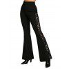 Gothic Flare Pants See Thru Lace Panel Buckle High Waist Solid Color Long Pants - Noir XXL | US 14