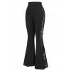 Gothic Flare Pants See Thru Lace Panel Buckle High Waist Solid Color Long Pants - Noir XXL | US 14