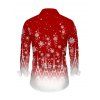 Men's Christmas Shirt Ombre Snowflake Print Button Up Long Sleeve Shirt - Rouge 2XL