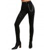 Halloween Women Outfit Ghost Pumpkin Bat Spider Web Print Skew Neck Sweatshirt and Grommet Chain Skinny Pants Set - Noir S | US 4