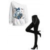 Halloween Women Outfit Ghost Pumpkin Bat Spider Web Print Skew Neck Sweatshirt and Grommet Chain Skinny Pants Set - Noir S | US 4