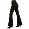 Gothic Women Outfit Grommet Chain Embellishment Lace Panel Sleeve Cold Shoulder Top and Flare Pants Set - Noir S | US 4
