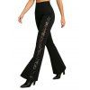 Gothic Women Outfit Grommet Chain Embellishment Lace Panel Sleeve Cold Shoulder Top and Flare Pants Set - Noir S | US 4