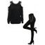 Gothic Women Outfit Grommet Chain Embellishment Lace Panel Sleeve Cold Shoulder Top and Pants Punk Style Set - Noir S | US 4