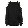 Gothic Women Outfit Grommet Chain Embellishment Lace Panel Sleeve Cold Shoulder Top and Pants Punk Style Set - Noir S | US 4