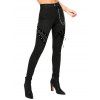 Gothic Women Outfit Grommet Chain Embellishment Lace Panel Sleeve Cold Shoulder Top and Pants Punk Style Set - Noir S | US 4
