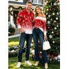 Christmas Couple Outfit Ombre Snowflake Print Foldover Off the Shoulder Top and Long Sleeve Shirt Set - Rouge S | US 4