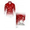 Christmas Couple Outfit Ombre Snowflake Print Foldover Off the Shoulder Top and Long Sleeve Shirt Set - Rouge S | US 4