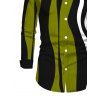 Men's Vintage Shirt Colorblock Wave Striped Print Button Up Long Sleeve Shirt - Vert Armée S