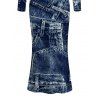 Vintage Dress Faux Denim Print Round Neck Bodycon Maxi Long Sleeve Dress - Bleu profond XL | US 12
