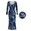 Vintage Dress Faux Denim Print Round Neck Bodycon Maxi Long Sleeve Dress - Bleu profond XL | US 12