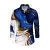 Men's Vacation Shirt Colorblock Fluid Marble Print Button Up Long Sleeve Shirt - Bleu profond M
