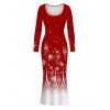Christmas Dress Ombre Snowflake Print Round Neck Long Sleeve Bodycon Maxi Dress - Rouge XXL | US 14