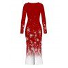 Christmas Dress Ombre Snowflake Print Round Neck Long Sleeve Bodycon Maxi Dress - Rouge XXL | US 14