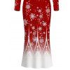 Christmas Dress Ombre Snowflake Print Round Neck Long Sleeve Bodycon Maxi Dress - Rouge XXL | US 14