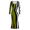 Vintage Dress Colorblock Wave Striped Print Round Neck Bodycon Maxi Dress - Vert Armée S | US 4