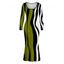 Vintage Dress Colorblock Wave Striped Print Round Neck Bodycon Maxi Dress - Vert Armée S | US 4
