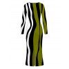 Vintage Dress Colorblock Wave Striped Print Round Neck Bodycon Maxi Dress - Vert Armée S | US 4