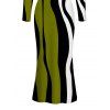 Vintage Dress Colorblock Wave Striped Print Round Neck Bodycon Maxi Dress - Vert Armée S | US 4