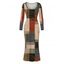 Vintage Dress Colorblock Plaid Patchwork Print Round Neck Long Sleeve Bodycon Maxi Dress - multicolor A M | US 6
