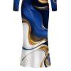 Vacation Dress Colorblock Fluid Marble Print Round Neck Long Sleeve Bodycon Maxi Dress - Bleu profond XL | US 12