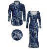 Vintage Couple Outfit Faux Denim Print Round Neck Bodycon Maxi Dress and Long Sleeve Shirt Set - Bleu profond S | US 4