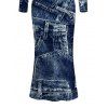Vintage Couple Outfit Faux Denim Print Round Neck Bodycon Maxi Dress and Long Sleeve Shirt Set - Bleu profond S | US 4