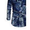 Vintage Couple Outfit Faux Denim Print Round Neck Bodycon Maxi Dress and Long Sleeve Shirt Set - Bleu profond S | US 4