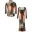 Vintage Couple Outfit Colorblock Plaid Patchwork Print Round Neck Bodycon Maxi Dress and Long Sleeve Shirt Set - multicolor A S | US 4