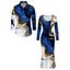 Vacation Couple Outfit Colorblock Fluid Marble Print Round Neck Bodycon Maxi Dress and Long Sleeve Shirt Set - Bleu profond S | US 4