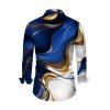Vacation Couple Outfit Colorblock Fluid Marble Print Round Neck Bodycon Maxi Dress and Long Sleeve Shirt Set - Bleu profond S | US 4