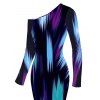 Vacation Dress Abstract Brush Stroke Print Skew Neck Mesh Bodycon Dress - multicolor XXL | US 14