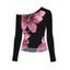 Vacation Top Pink Floral Print Colorblock Mesh Panel Skew Neck Cropped Top - Rose XXL | US 14