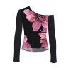 Vacation Top Pink Floral Print Colorblock Mesh Panel Skew Neck Cropped Top - Rose XXL | US 14