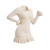 Solid Color Sweater Dress Geometric Textured Flounce Turn Down Collar Bodycon Mini Dress - Beige M | US 6