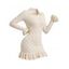 Solid Color Sweater Dress Geometric Textured Flounce Turn Down Collar Bodycon Mini Dress - Beige M | US 6