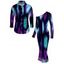 Vacation Couple Outfit Abstract Brush Stroke Print Skew Neck Mesh Bodycon Dress and Long Sleeve Shirt Set - multicolor S | US 4