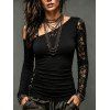 Gothic Women Outfit Rose Grommet Buckle Long Lace Sleeve Ruched Skew Neck Top and See Thru Flare Pants Set - Noir S | US 4
