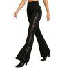 Gothic Women Outfit Rose Grommet Buckle Long Lace Sleeve Ruched Skew Neck Top and See Thru Flare Pants Set - Noir S | US 4