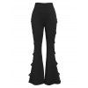 Gothic Women Outfit Rose Grommet Buckle Long Lace Sleeve Ruched Skew Neck Top and See Thru Flare Pants Set - Noir S | US 4