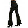 Gothic Women Outfit Rose Grommet Buckle Long Lace Sleeve Ruched Skew Neck Top and See Thru Flare Pants Set - Noir S | US 4