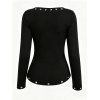 Daily Women Outfit Solid Color V Neck Grommet Lace Up Long Sleeve Slim Top and Buckle Lace Up Skinny Leggings Set - Noir S | US 4