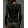 Daily Women Outfit Solid Color V Neck Grommet Lace Up Long Sleeve Slim Top and Buckle Lace Up Skinny Leggings Set - Noir S | US 4