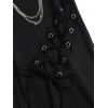Casual Women Outfit Solid Color Skew Neck Lace Up Grommet Asymmetrical Hem Top and Chain Embellishment Skinny Pants Set - Vert Armée S | US 4
